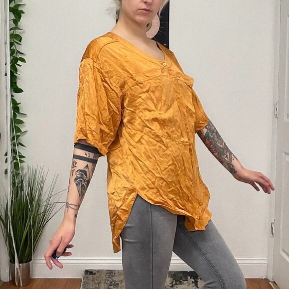 Vintage Escada Short Sleeve Button-Up Tunic Blouse Size 10 Orange - Picture 9 of 10